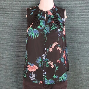 Banana Republic Floral Sleeveless Top, Pleated Neckline